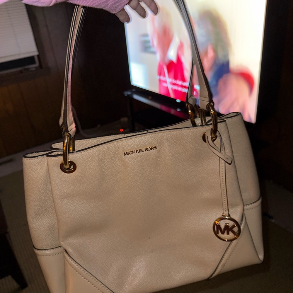 Michael Kors Beige Tote with Gold Accents